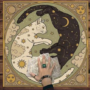 Mantel Para Tarot Y Or&aacute;culos Gatos Yin Yang 49 X 49 Cm