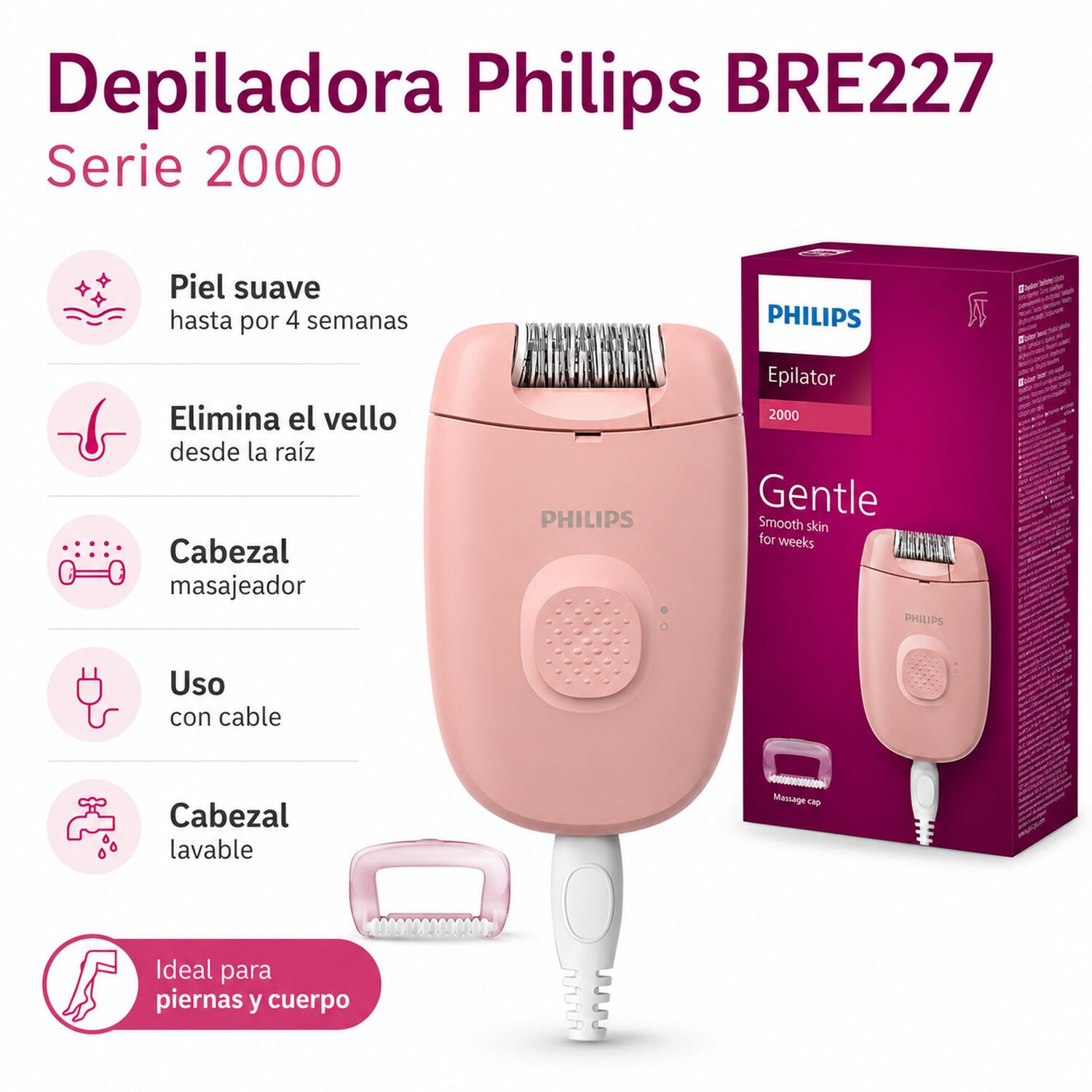 Depiladora Philips Bre227 Serie 2000 Con Masajeador image number 6.0