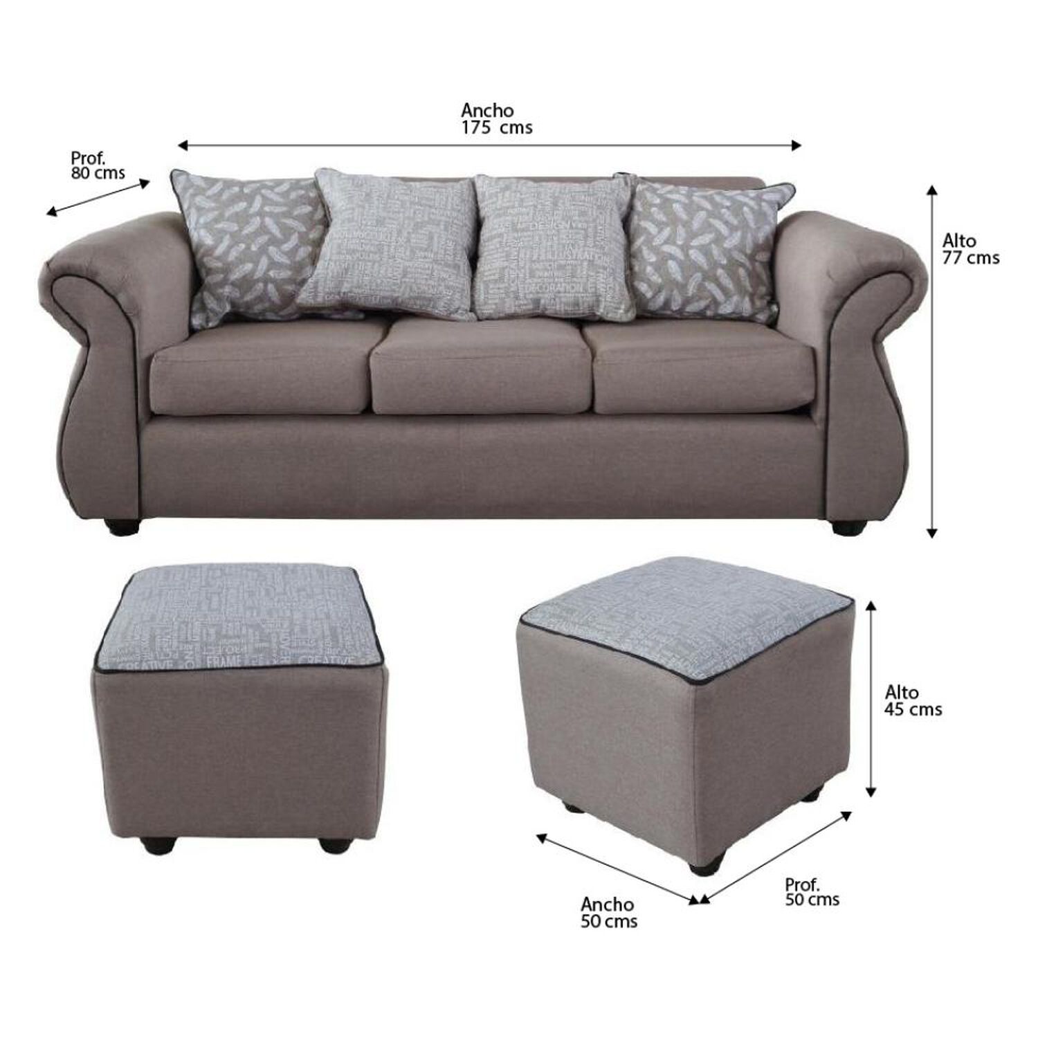 Juego De Living Elegant Detail Moscu / 3 Cuerpos + 2 Pouf image number 4.0