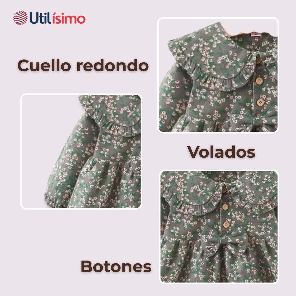 Vestido Floreado De Lana Forrado En Algod&oacute;n Ni&ntilde;a Color Gris image number 3.0
