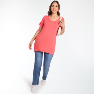 Polera Lisa Manga Corta Con Hombros Descubiertos Cuello Redondo Mujer Sexy Large