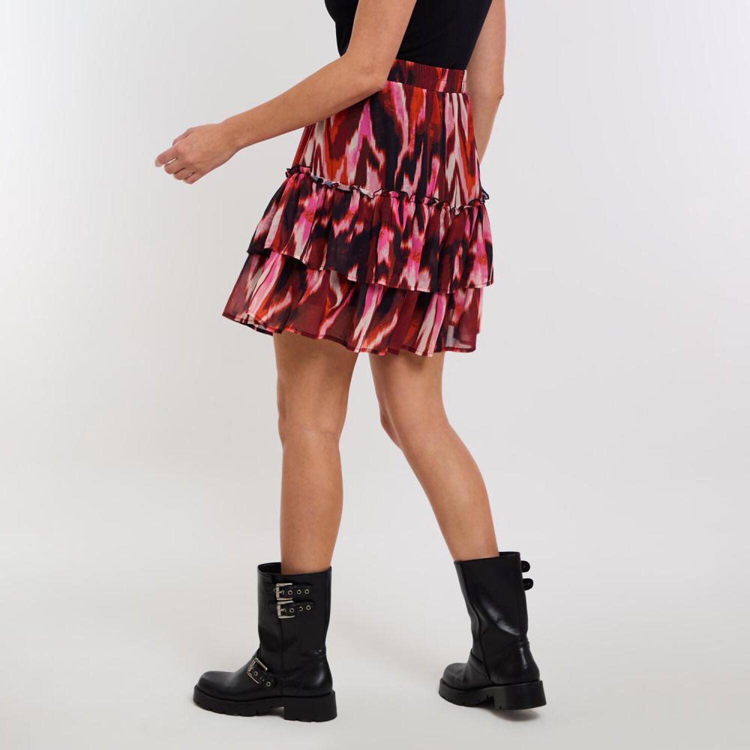 Falda Full Print Doble Ruffle Tiro Medio Regular Mujer Kimera image number 3.0