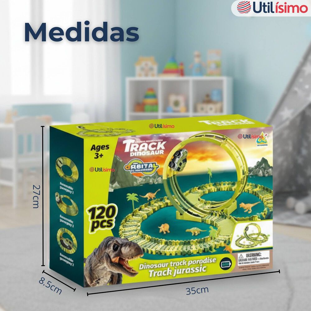 Pista Carreras De Auto Juguete Flexible Dinosaurio 120 Piezas Ni&ntilde;os image number 2.0