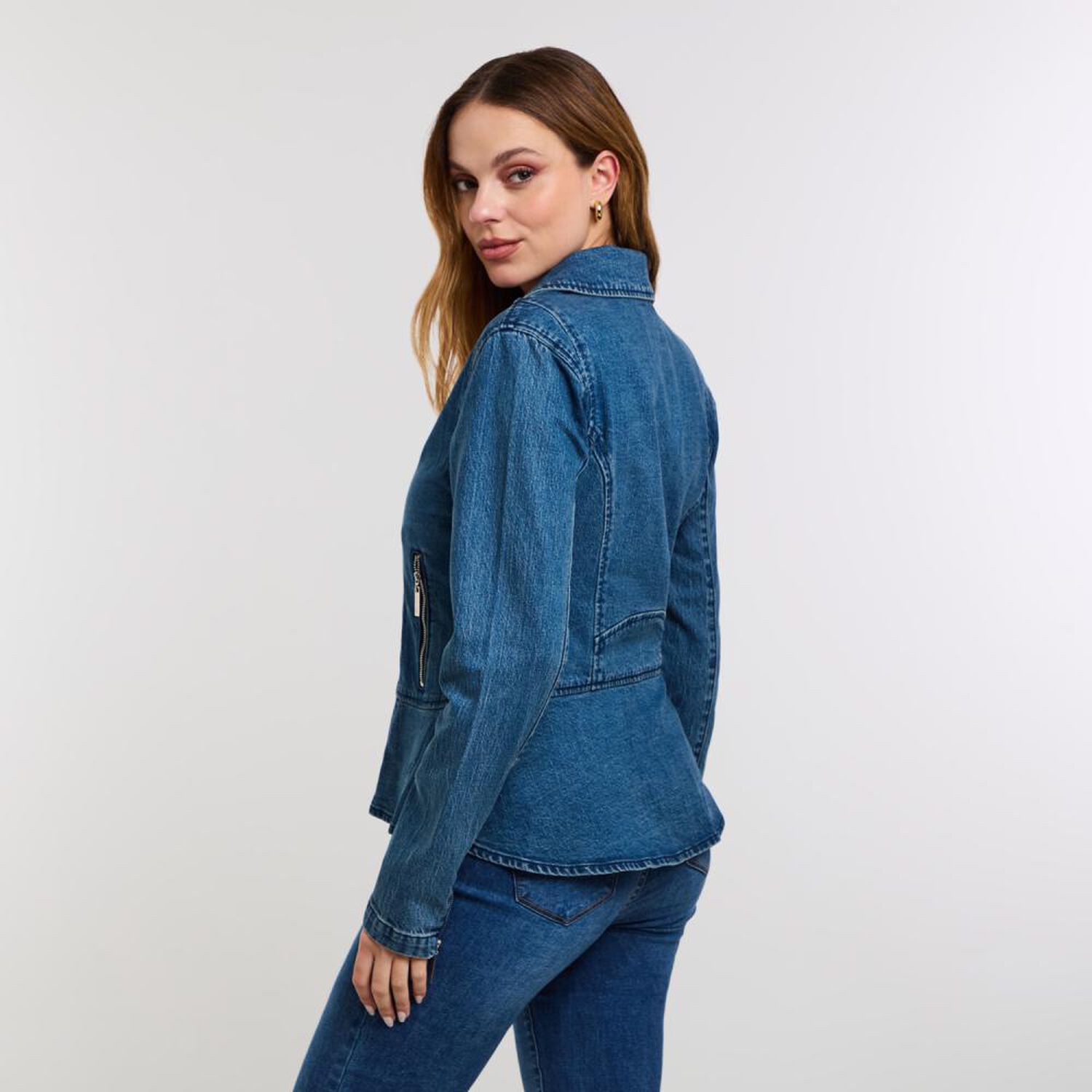 Chaqueta Denim Peplum Con Cierre Mujer Kimera image number 3.0