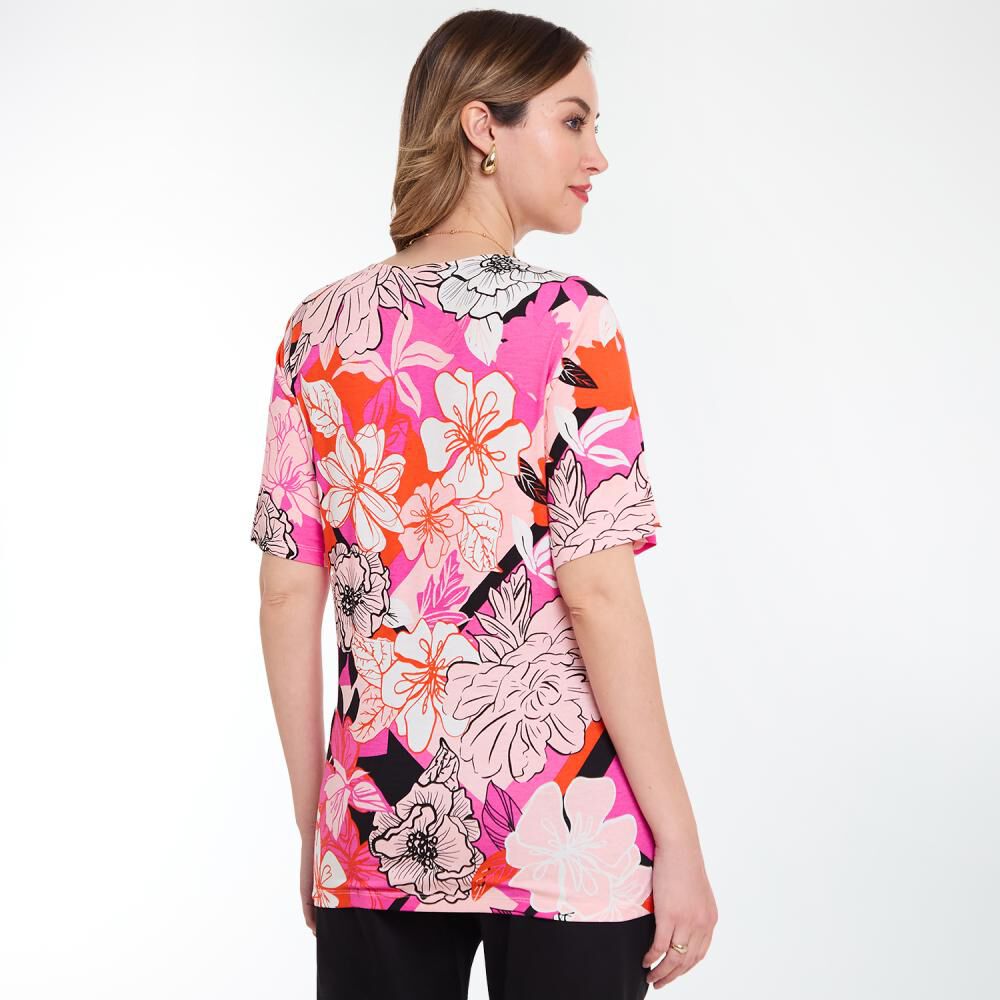 Polera Full Print Manga Corta Cuello V Mujer Lesage image number 3.0