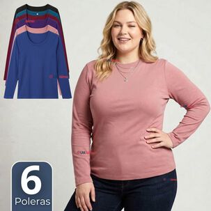 Pack 6 Camisetas Poleras Bamb&uacute; Primera Capa Manga Larga Colores Surtidos Mujer
