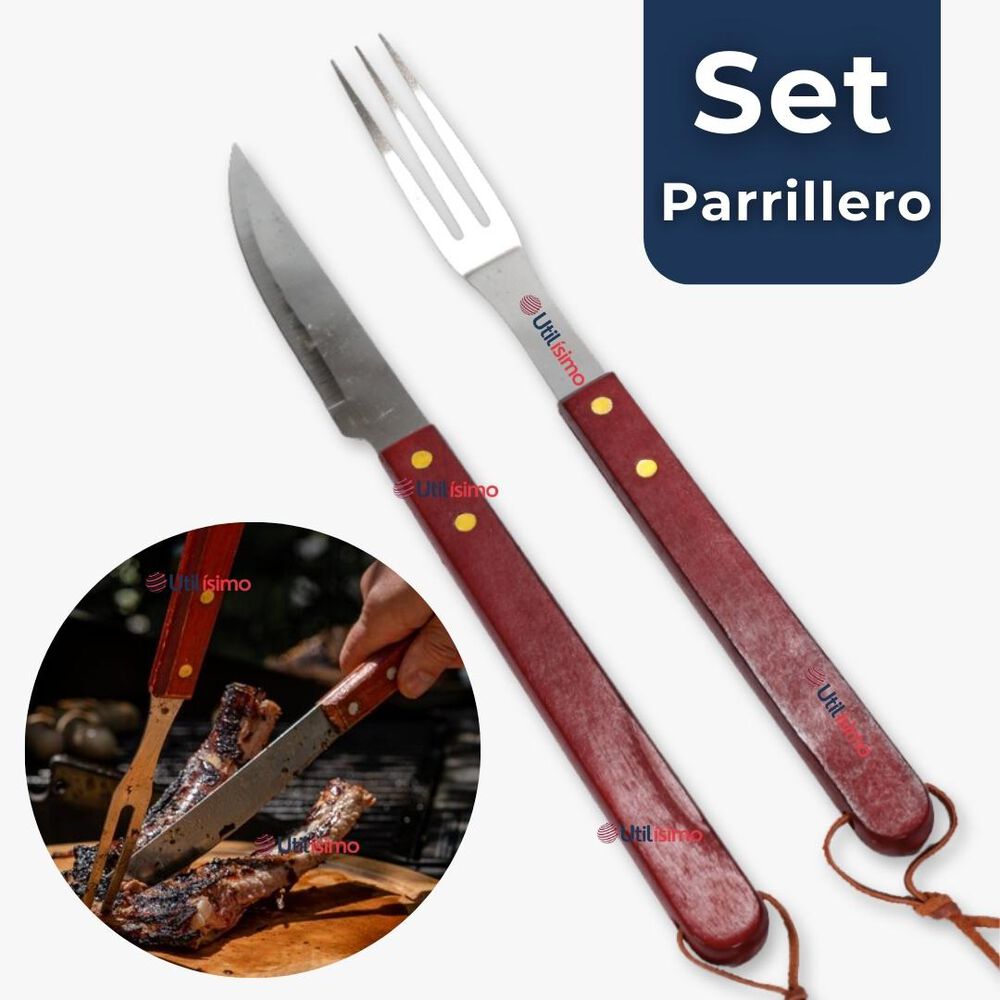 Set Cuchillo + Tenedor Para Parrillas Y Asados Acero Inoxidable image number 0.0