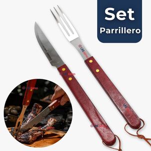 Set Cuchillo + Tenedor Para Parrillas Y Asados Acero Inoxidable