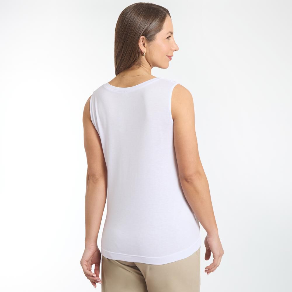 Polera Lisa Sin Mangas Con Aplicación Lace En Hombros Cuello V Mujer Geeps image number 3.0