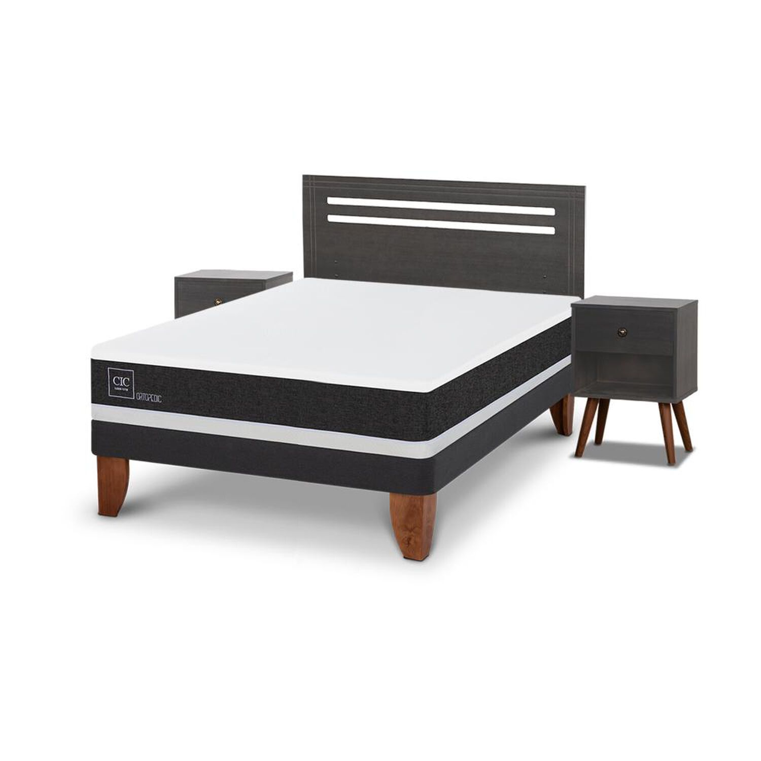 Cama Europea Cic Ortopedic / 2 Plazas / Base Normal + Set De Maderas image number 1.0