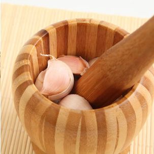 Mortero De Bamb&uacute; Molinillo Manual Especias Ajo
