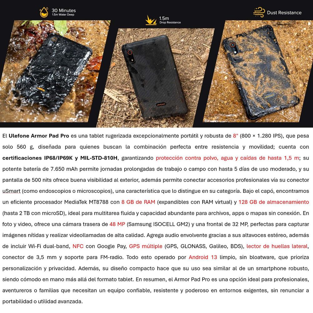 Ulefone Armor Pad Pro: Tablet De 8 Pulgadas Resistente Ip68 image number 2.0
