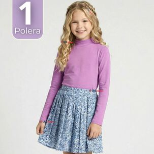 Polera Camiseta Polar Lila Primera Capa Cuello Beatle Manga Larga Ni&ntilde;a