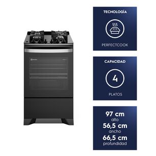 Cocina A Gas4platos Parrillas Hierro Fundido F4epb Negra