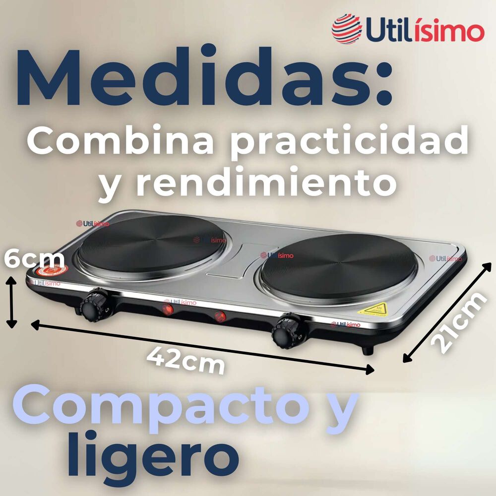 Cocina Encimera Eléctrica 2 Platos 2000w Cocinilla Premium Plateada image number 2.0