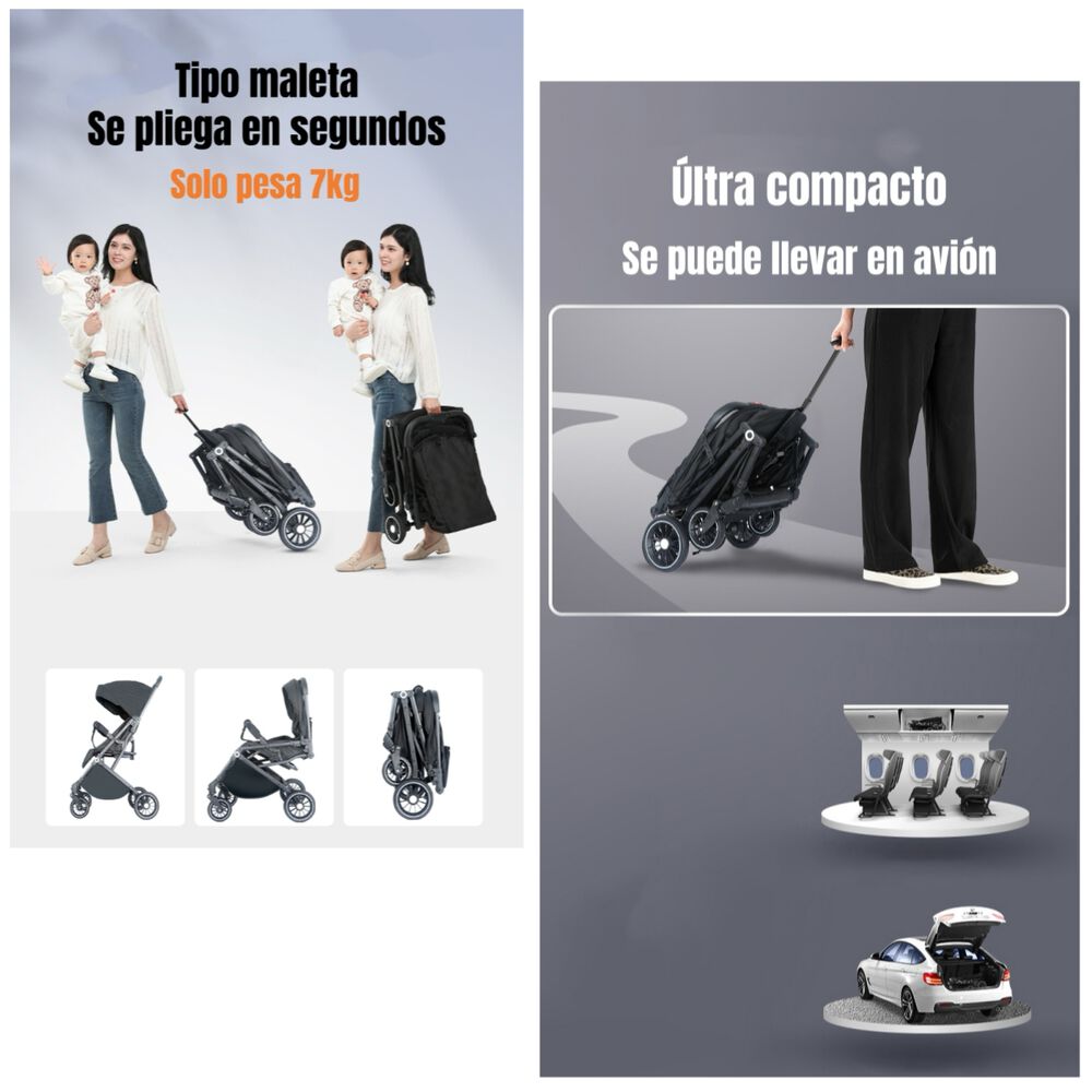 Coche De Paseo Maleta Compacto 0-3 Años Tour Negro Lubabycas image number 2.0