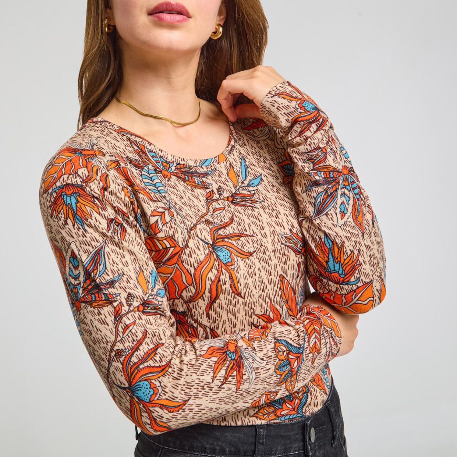 Sweater Print Regular Manga Larga Cuello Redondo Mujer Geeps image number 4.0