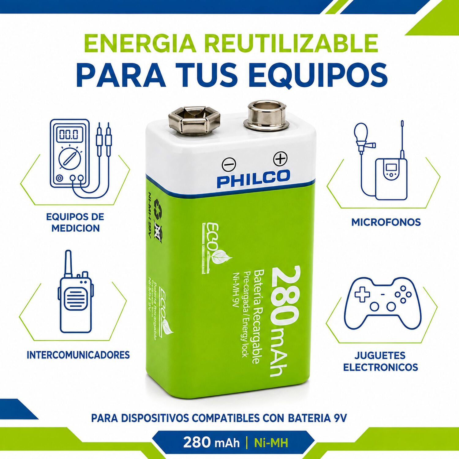 Bater&iacute;a 9v Recargable 280 Mah &ndash; Philco Eco Friendly Edition image number 6.0