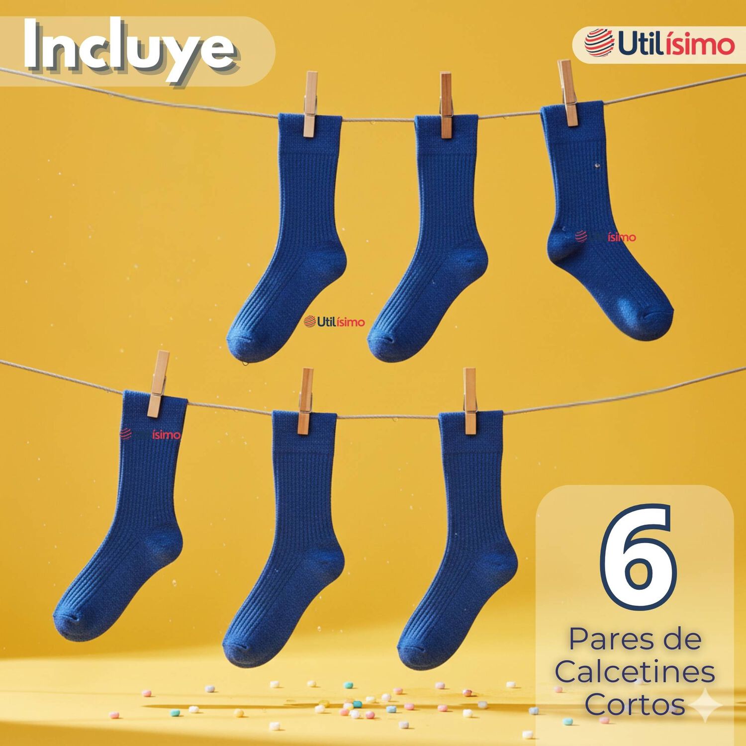 Pack 6 Calcet&iacute;nes Escolares Corto Acr&iacute;lico Azul Ni&ntilde;o Juvenil image number 1.0