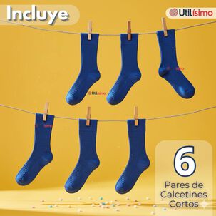 Pack 6 Calcet&iacute;nes Escolares Corto Acr&iacute;lico Azul Ni&ntilde;o Juvenil
