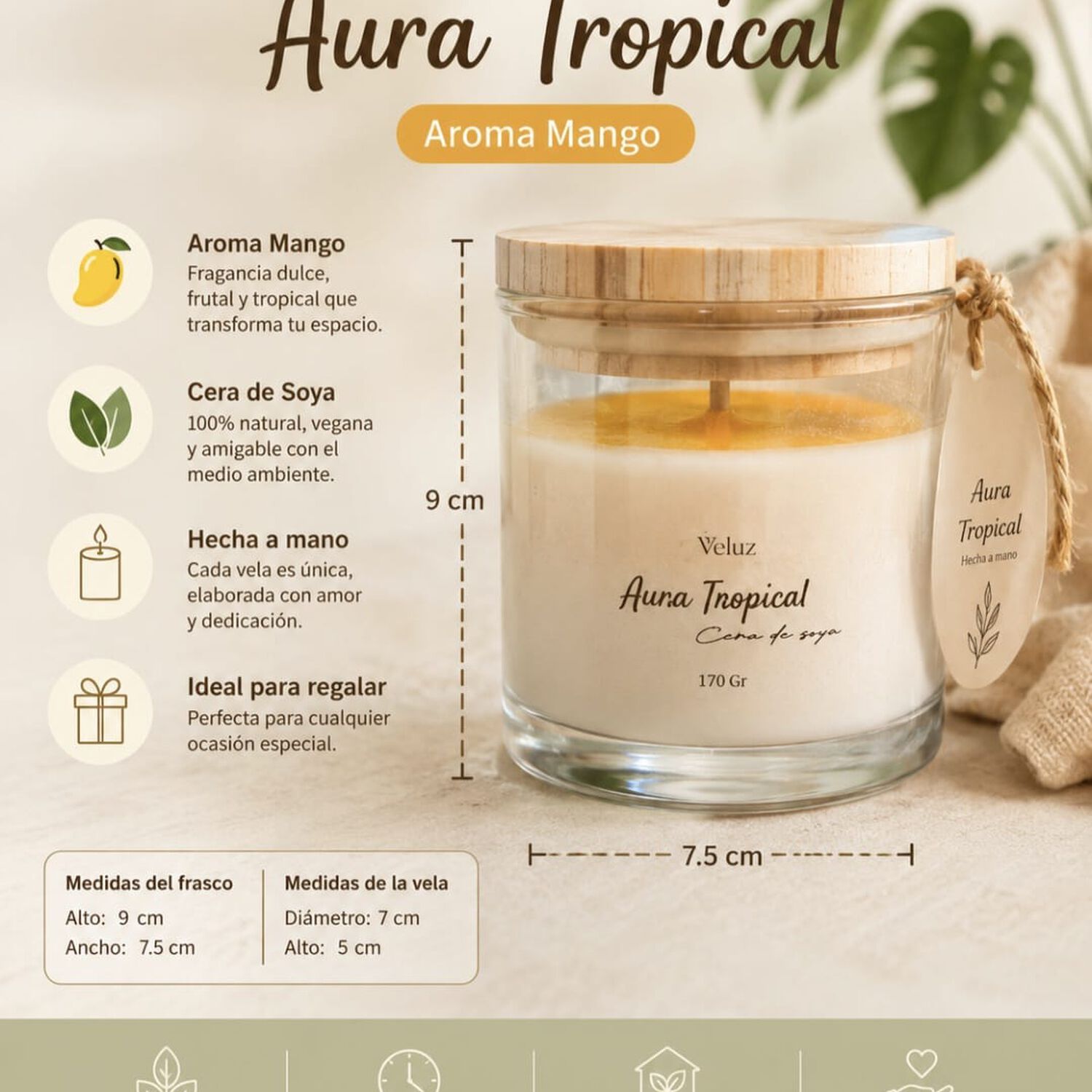 Vela Aromatica Aura Tropical Aroma Mango De Cera De Soya image number 3.0