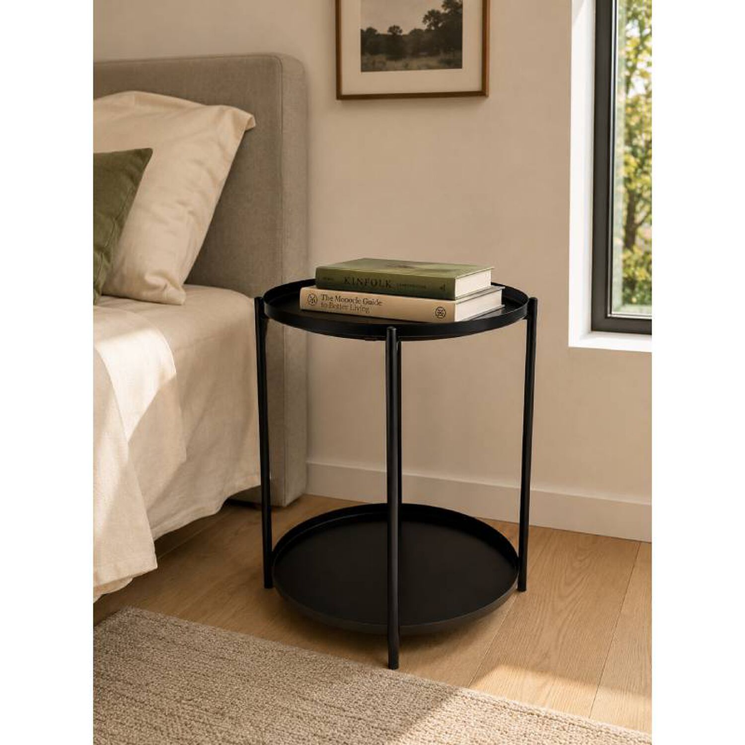 Mesa Lateral Negra Dise&ntilde;o Moderno Metal image number 2.0