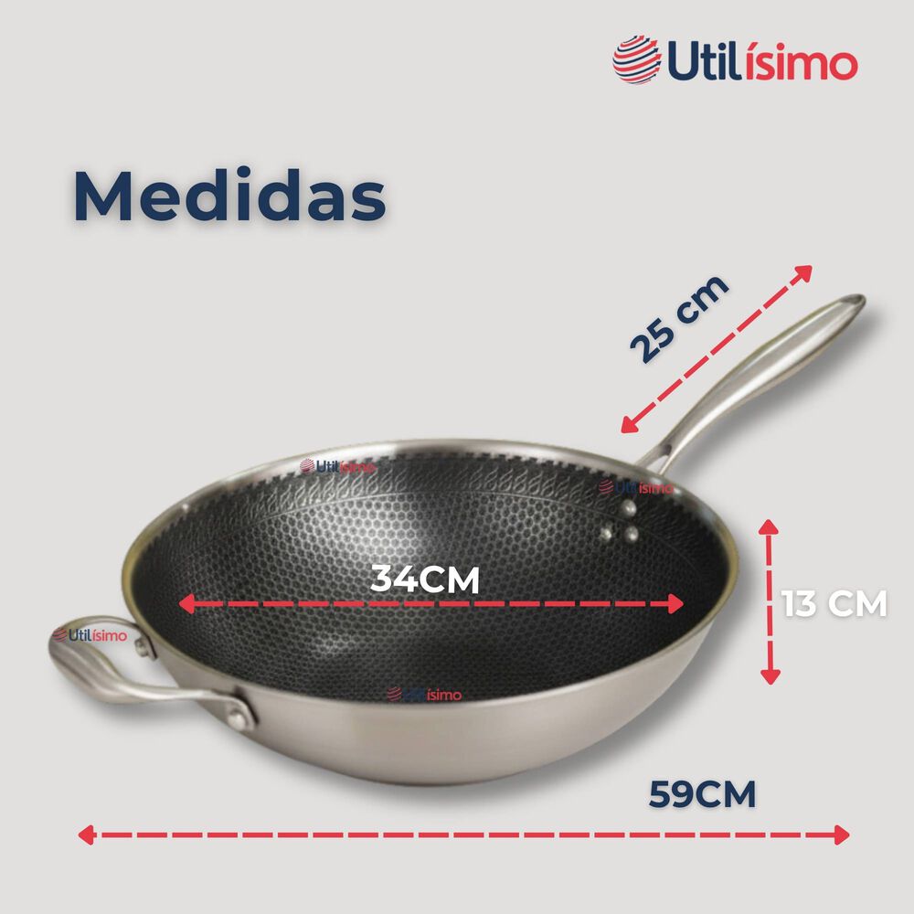 Sart&eacute;n Wok Acero Inoxidable Antiadherente Para Saltear Fre&iacute;r 34cm image number 2.0