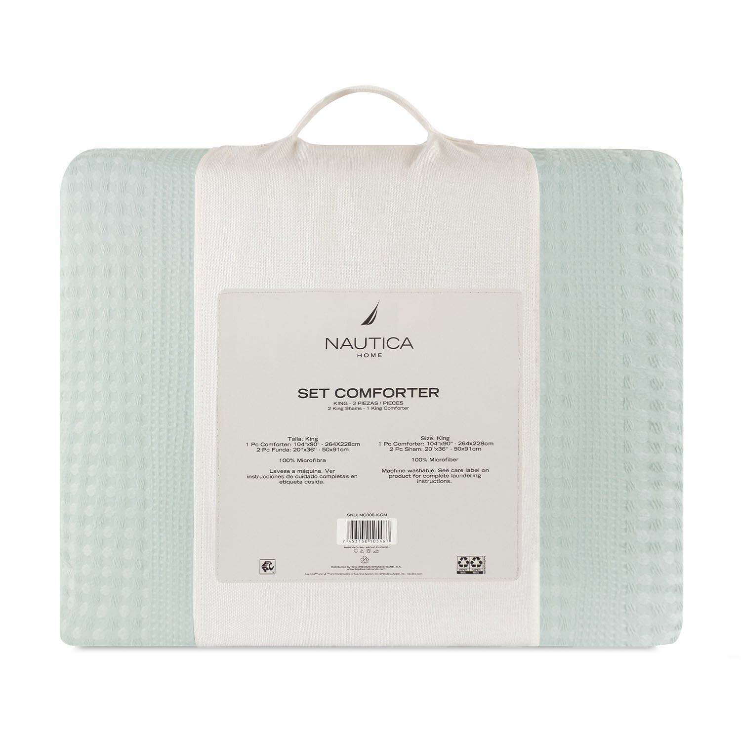 Cubrecama King Reversible + Fundas Nautica Home Verde Agua image number 2.0