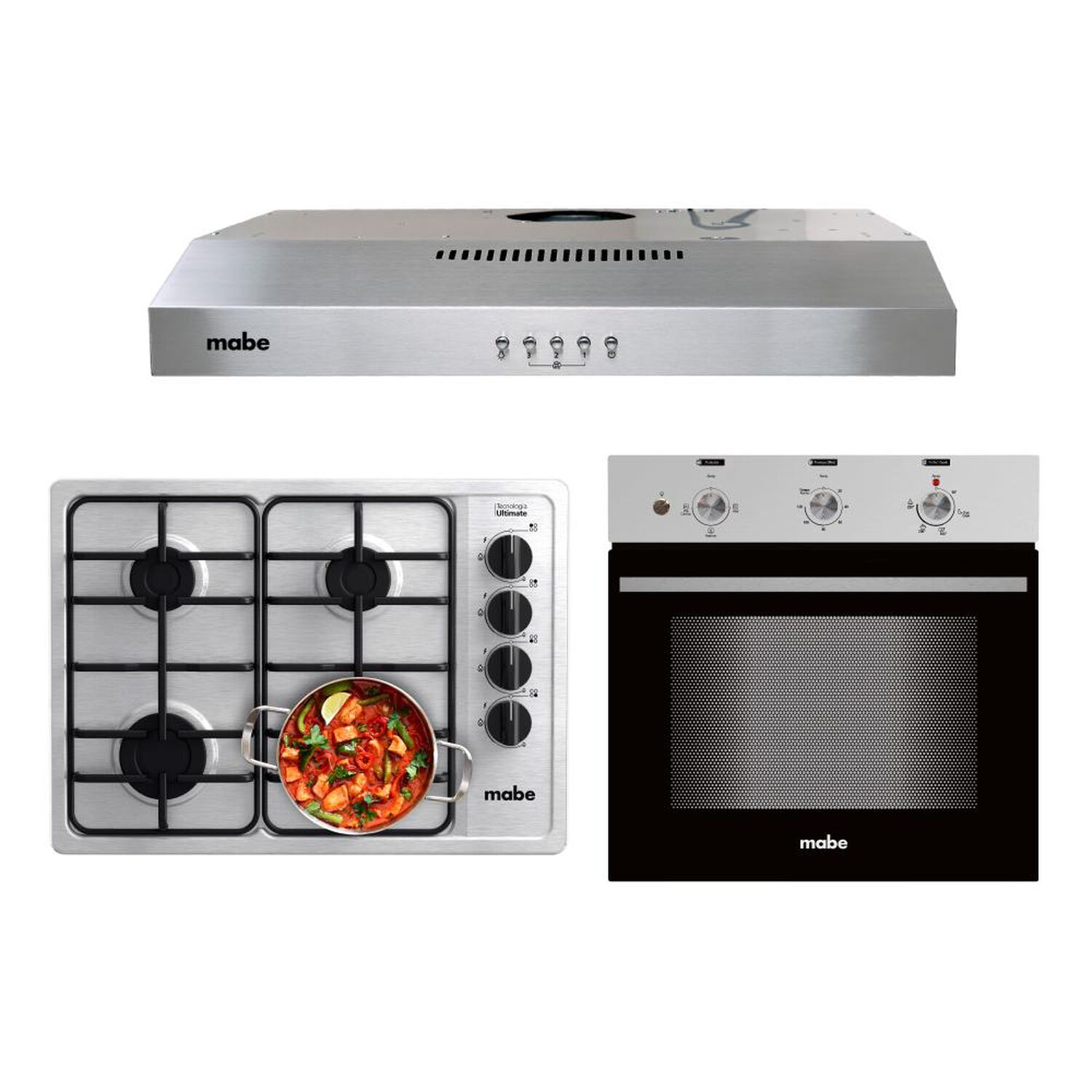 Kit de cocina Mabe Encimera a gas CMG6044SD + Campana CM6045XV0 + Horno El&eacute;ctrico Empotrable / 4 Quemadores image number 0.0