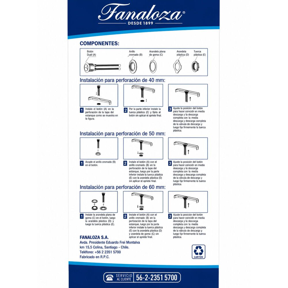 Boton Superior De Estanque Wc Redondo Universal Fanaloza image number 3.0