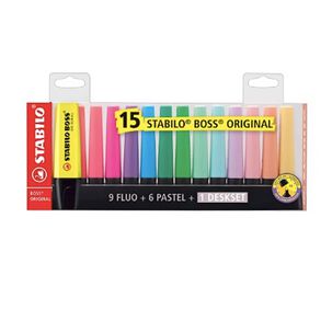 Set 15 Destacadores Stabilo Boss Neon - Pastel Punta Cincel