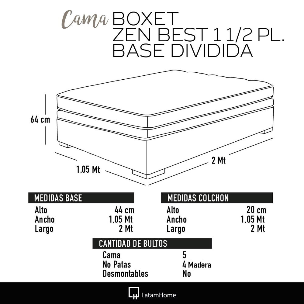 Cama Funcional Boxet 1 1/2 Plaza Colchon Resortes New Top Funda Lavable Palo Rosa image number 5.0