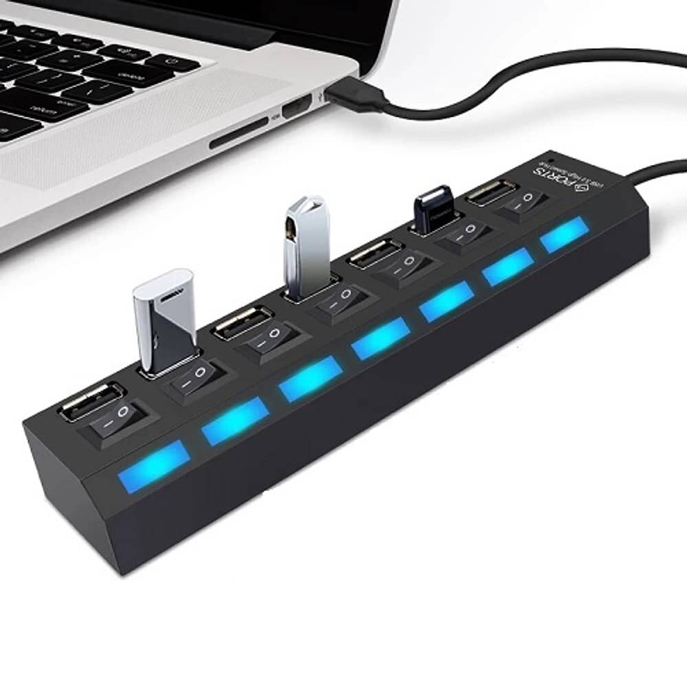 Multipuerto Hub 7 Usb Extension 7 Puertos Extensor Botones De Encendido Notebook O Pc Usb Switch Extensor Con Cable Y Power Adapter image number 1.0
