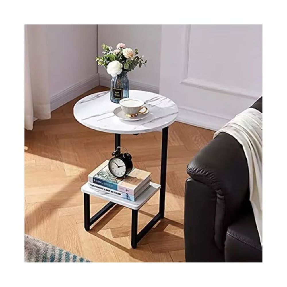 Mesa Auxiliar M&aacute;rmol Para Sof&aacute; Mesa Esquinera De 2 Nivel Blanco image number 1.0