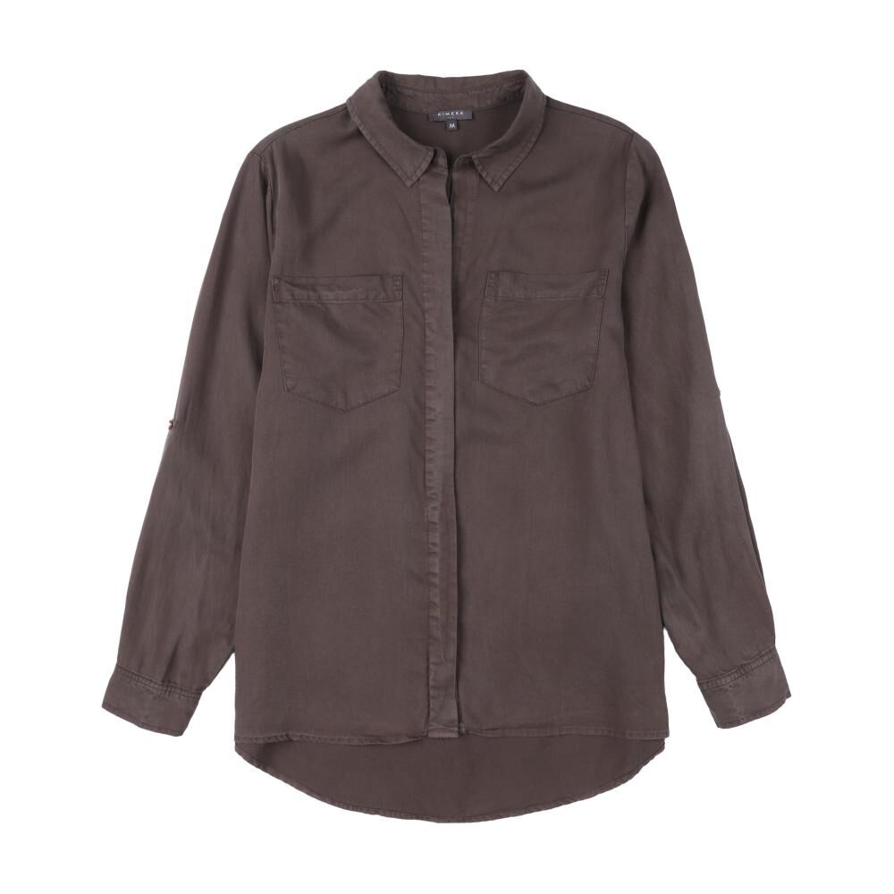 Blusa Lisa Abotonada Lyocell Manga Larga Cuello Camisero Mujer Kimera image number 0.0