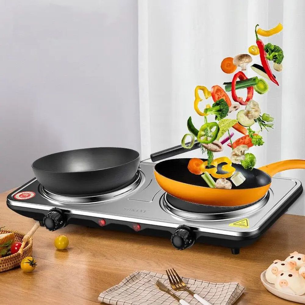 Cocina El&eacute;ctrica Encimera 2 Platos Acero Inoxidable 2000w Port&aacute;til image number 2.0