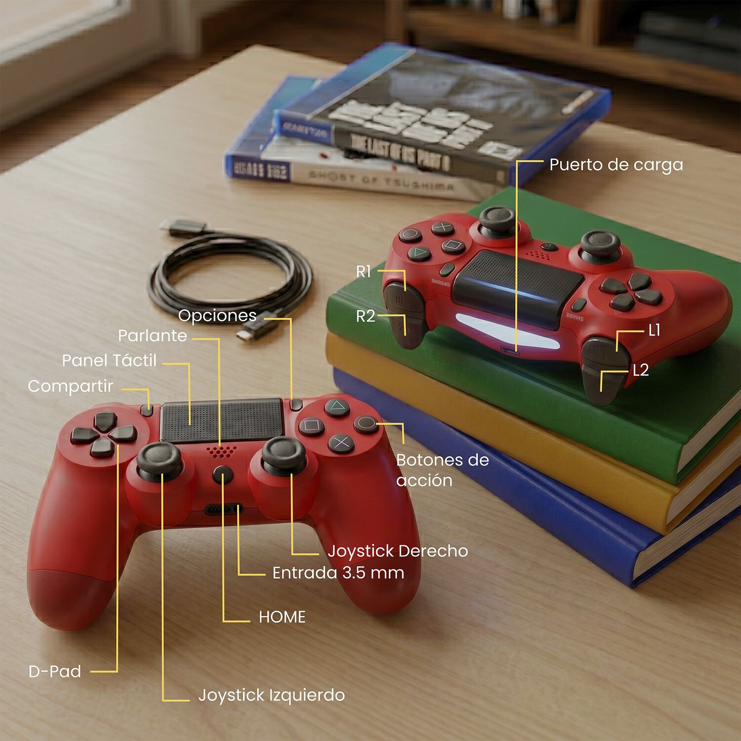 Control Joystick Inal&aacute;mbrico Doble Shock P4 Rojo Levo image number 6.0