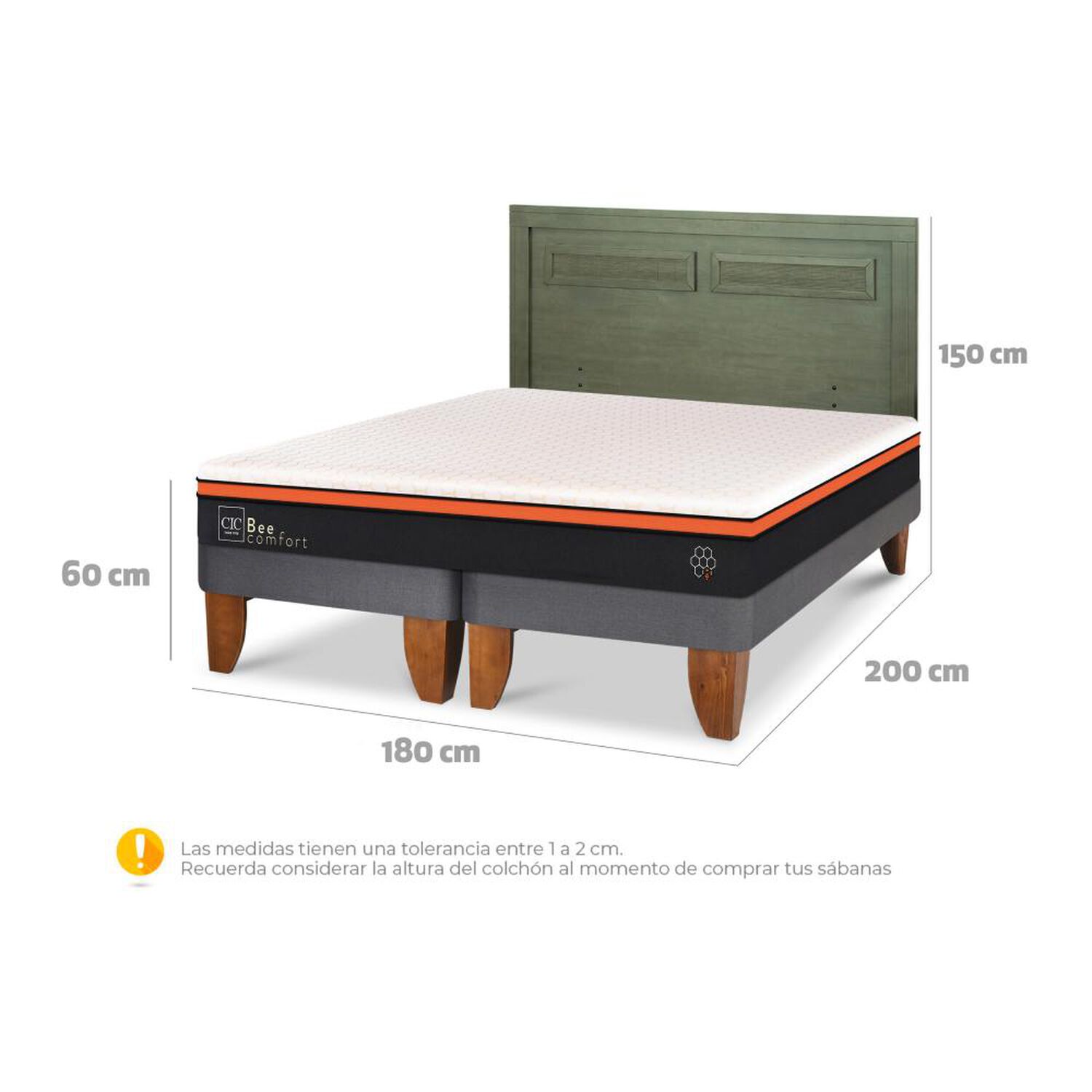 Cama Europea Cic Beecomfort / King / Base Dividida + Respaldo image number 6.0