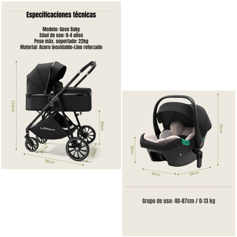 Coche Travel System Toldo 360&deg;gese Baby Negro Lubabycas image number 3.0