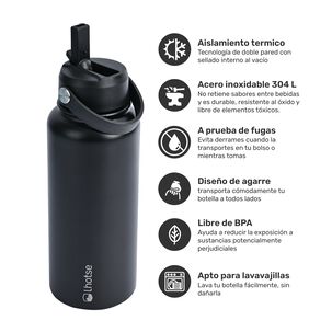 Botella Térmica Hydro Negro 960ml + 2 Tapas Lhotse