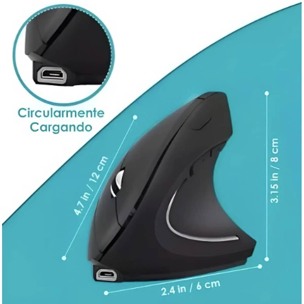 Rat&oacute;n Vertical Inal&aacute;mbrico 2.4g Recargable X Usb Ergon&oacute;mico Color Negro image number 2.0