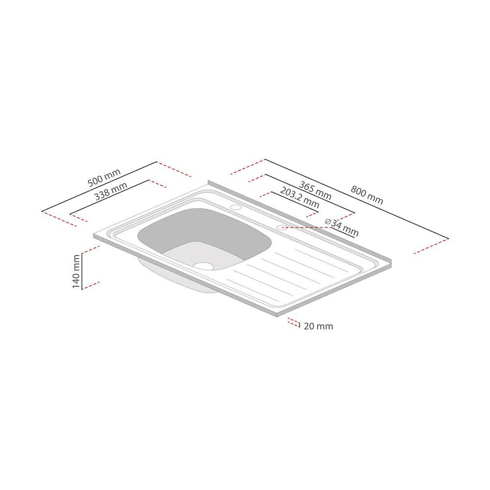 Lavaplatos 800x500 Con Rebalse Sobreponer Comb. Derecho image number 1.0