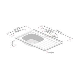 Lavaplatos 800x500 Con Rebalse Sobreponer Comb. Derecho