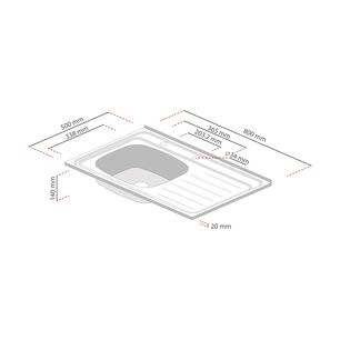 Lavaplatos 800x500 Con Rebalse Sobreponer Comb. Derecho