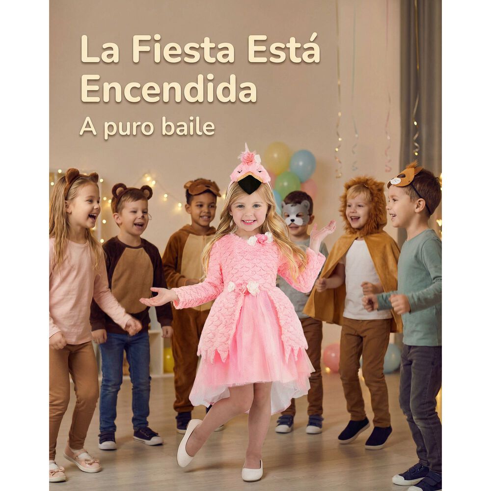 Disfraz Infantil De Flamenco Con Vestido Y Tocado De Ave, Perfecto Para Presentaciones, Carnaval, Halloween Y Fiestas Tem&aacute;ticas image number 4.0