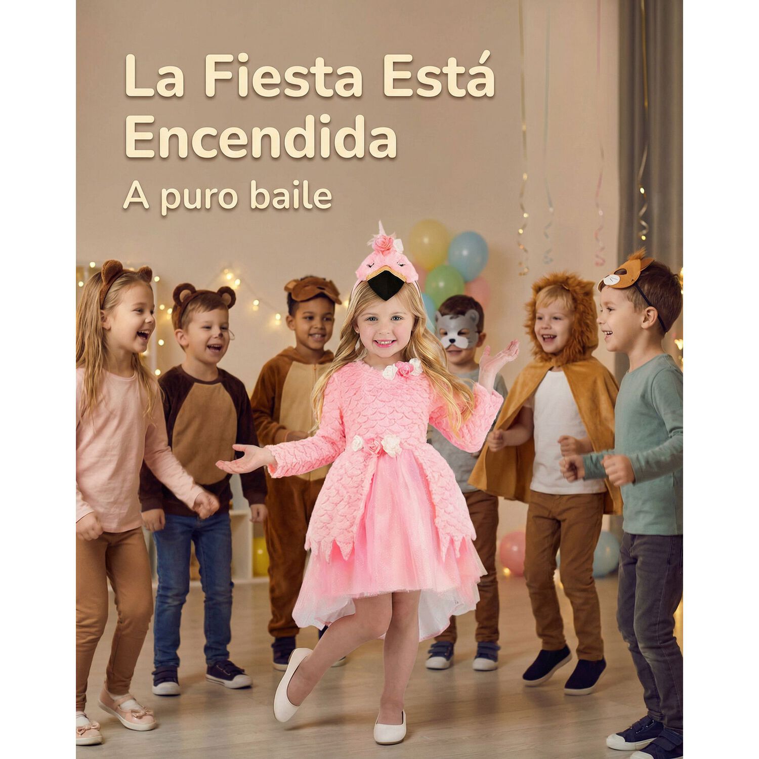 Disfraz Infantil De Flamenco Con Vestido Y Tocado De Ave, Perfecto Para Presentaciones, Carnaval, Halloween Y Fiestas Tem&aacute;ticas image number 4.0