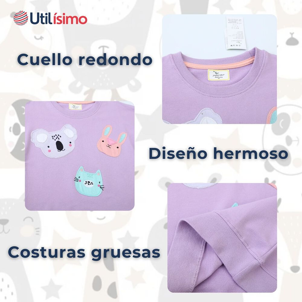 Poler&oacute;n Ni&ntilde;a Manga Larga 100% Algod&oacute;n Morado Animales image number 3.0