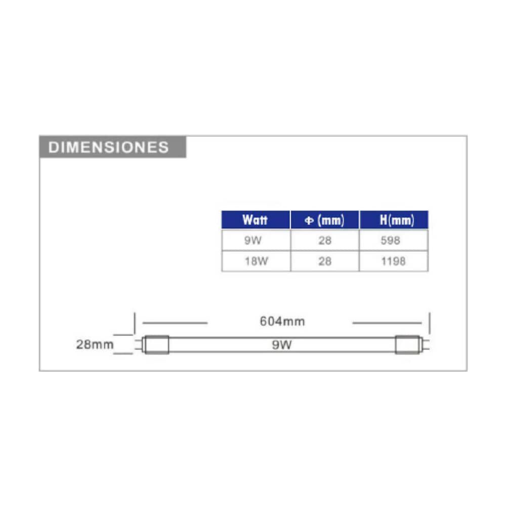 Tubo Led 9w 6500k - Luz D&iacute;a, 600mm X 25 Unidades image number 2.0