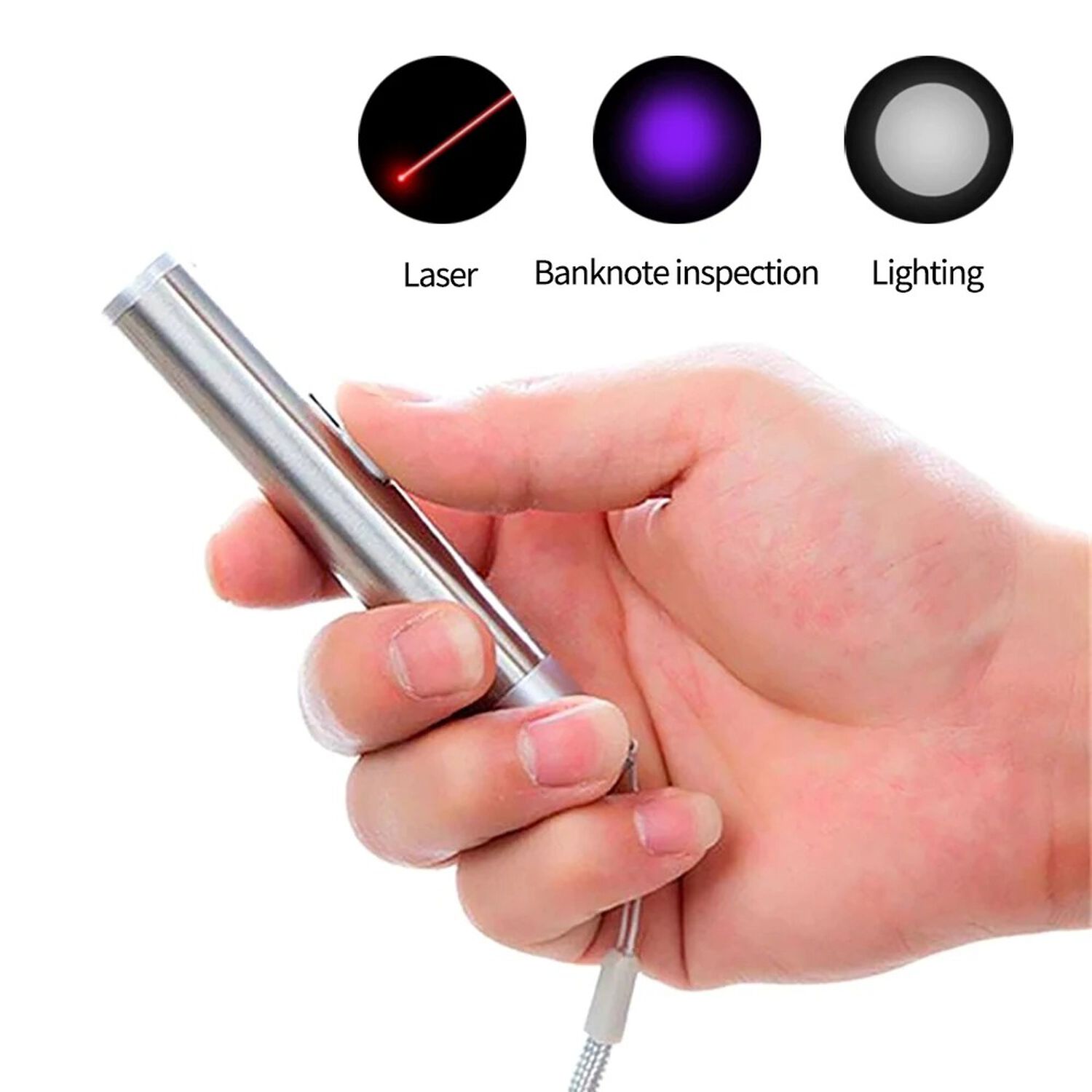 Linterna Tipo Lapiz Led 3 En 1 Aluminio Led Luz Uv Ultravioleta Laser Recargable image number 2.0