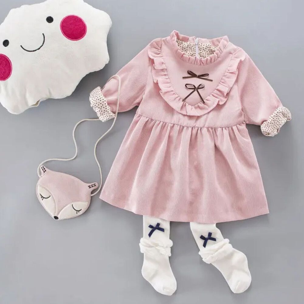 Vestido De Cotelé Con Bolso Conejo Forrado En Plush Niña Color Rosa image number 0.0